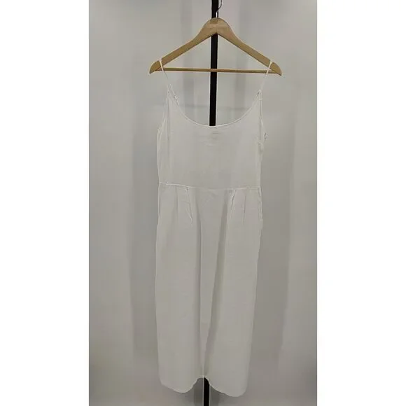 Quince Womens 100% European Linen Scoop Neck Midi Dress White Basic Sleeved M - Picture 2 of 3